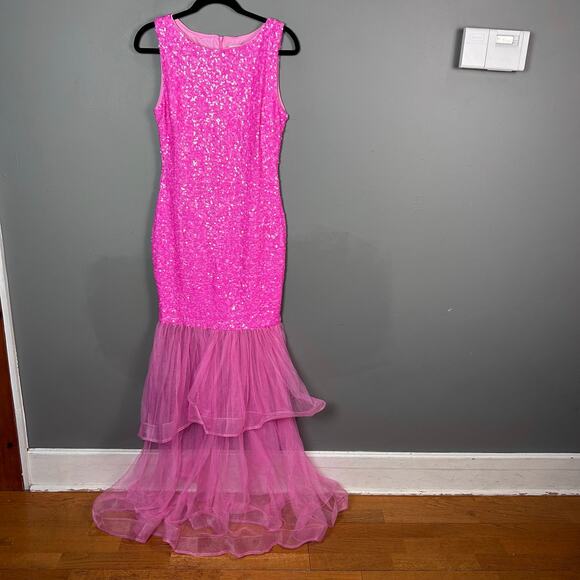 Faeriesty Mermaid dress Gown Size L Hot Pink sequins fairy Legally Blonde Prom - Picture 12 of 12